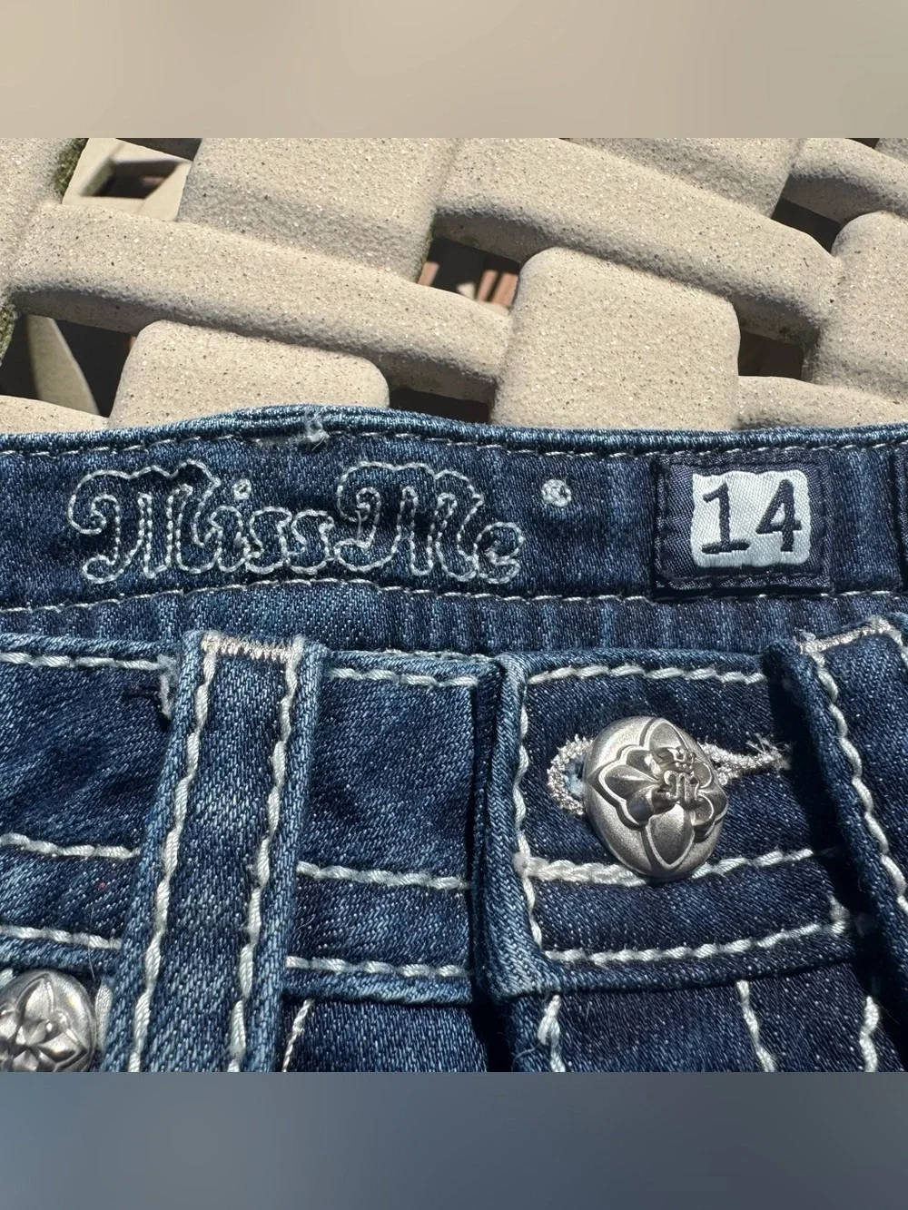 Girls Miss Me Blue Denim Shorts with Embellished Back Pockets Girls 14